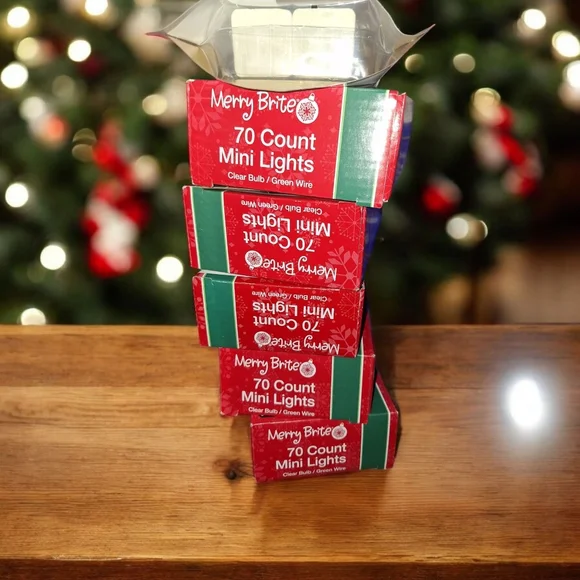 5 Boxes 70 Mini Lights Merry Brite Christmas Tree Clear Bulb Green Wire Weddings - Picture 5 of 5